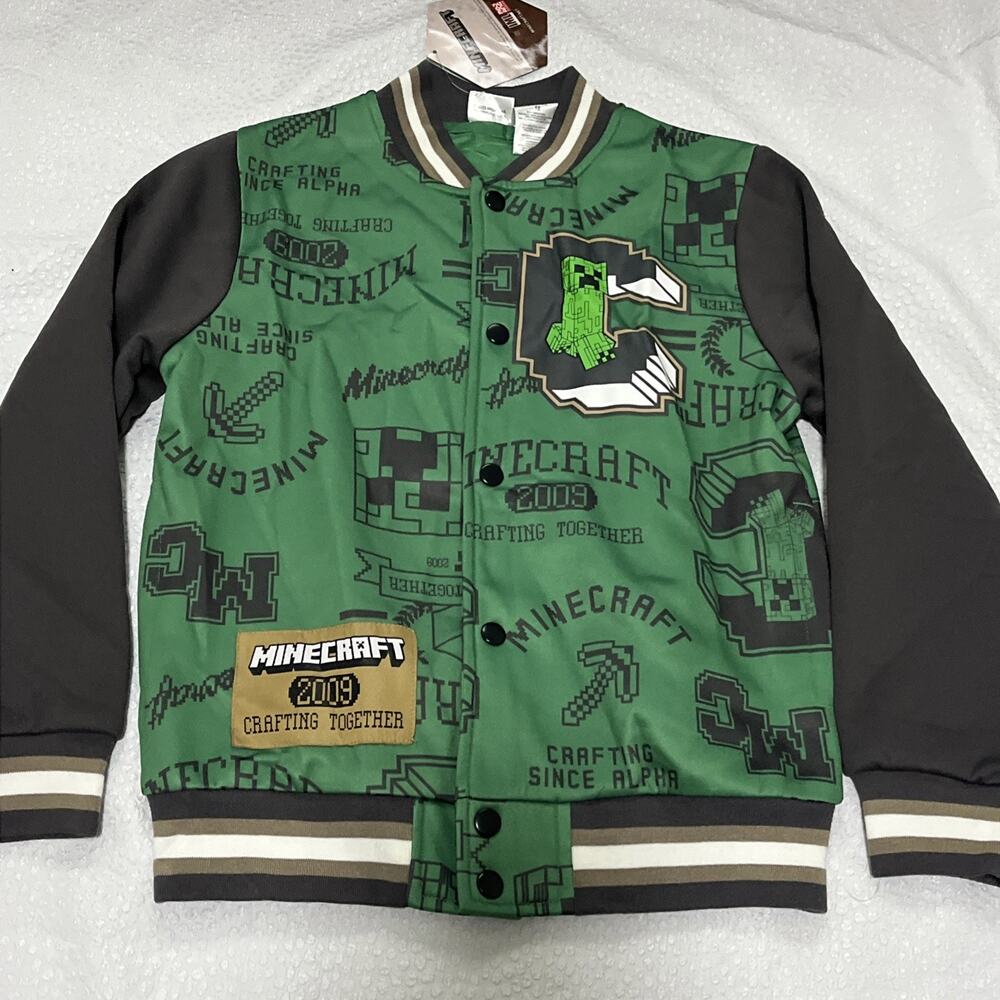 NWT Minecraft Boys Jacket Green Charcoal Gray Size 10 RARE